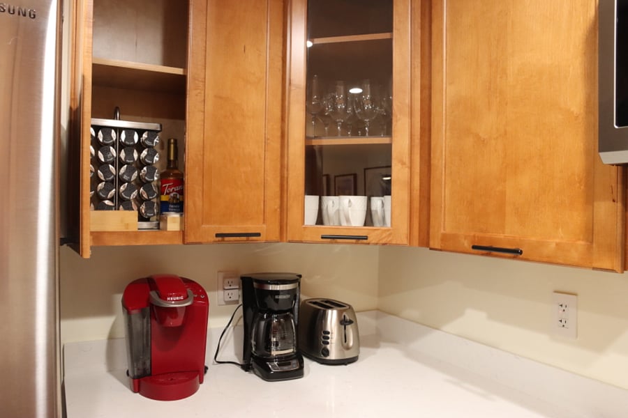 Spices, keurig, drip coffee maker, toaster