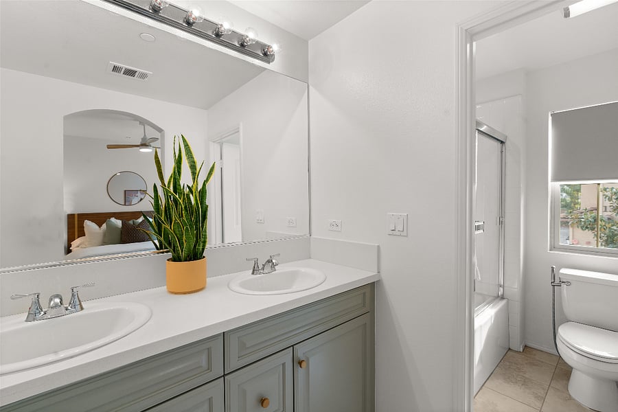 Attached shower/tub and toilet area