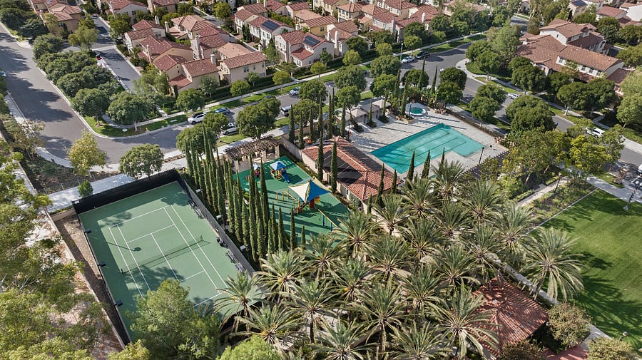 Main community pool, tennis court and playground.
