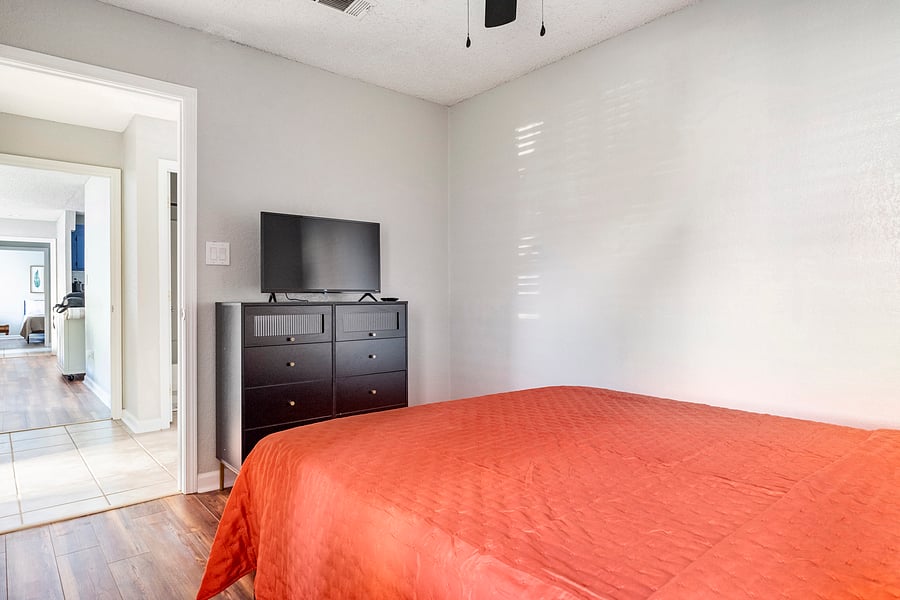 Dressers and smart tvs in each room allow guests to have their own space and entertainment options.
