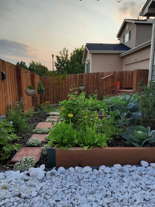 Garden area with seating and small area of grass