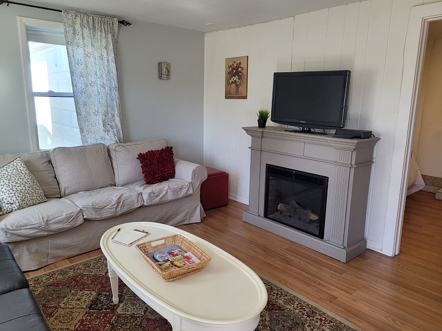 comfortable living room with fireplace