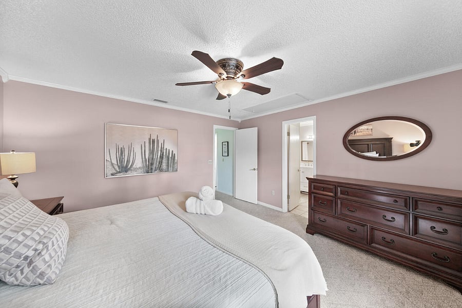 Master bedroom leads into private master bathroom