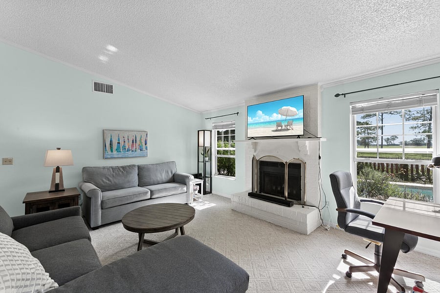 Plenty of space for lounging inside to take in a game or movie. The love seat pulls out into an extra bed if necessary.