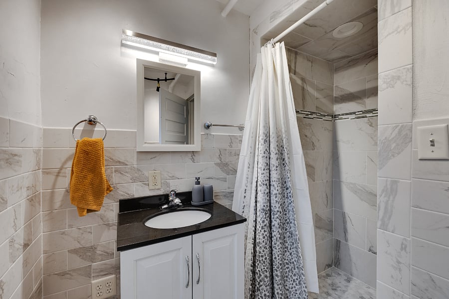 Tiled walls and shower