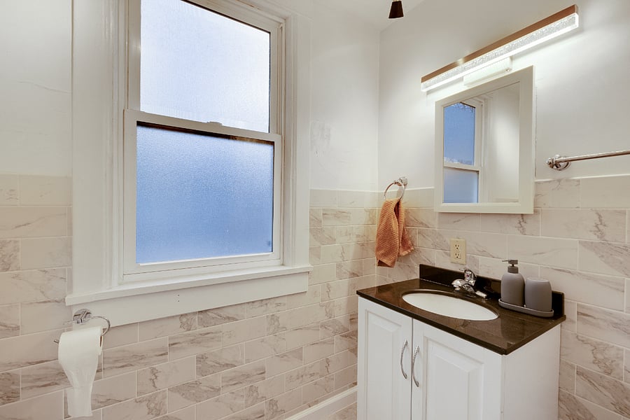 Tiled walls in bathroom