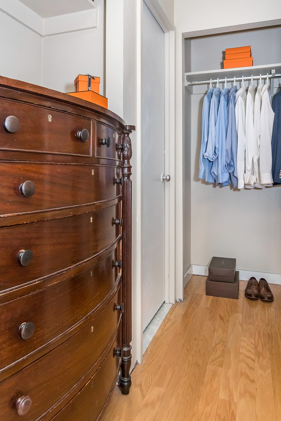 Spacious closet space for two.