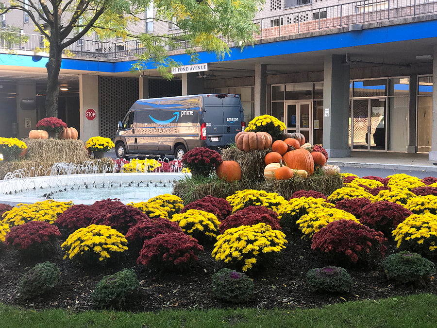 Planted annuals and decor to celebrate the the New England's four seasons.