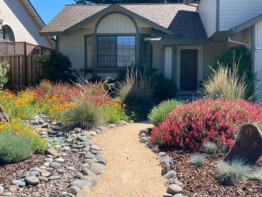 Front yard and main entrance to house.