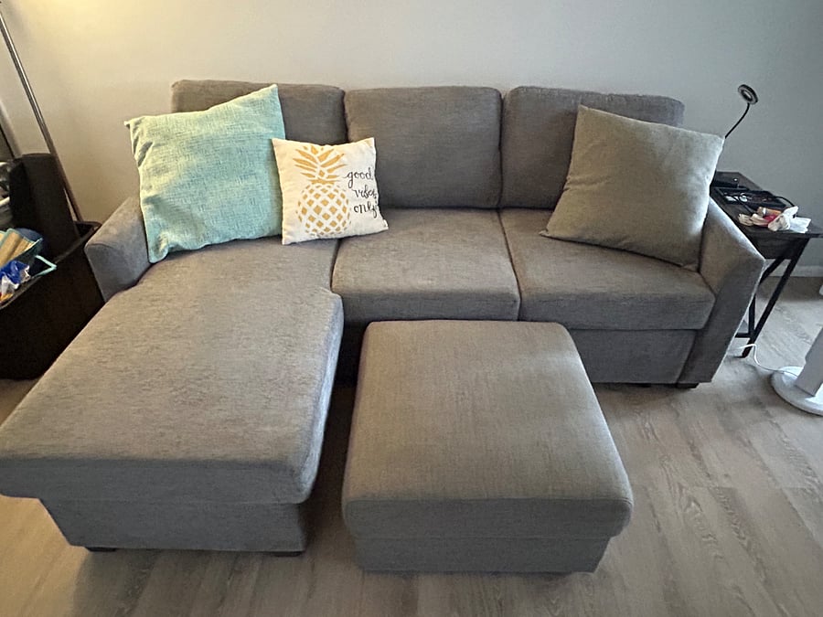 Living room couch converts to queen sized bed