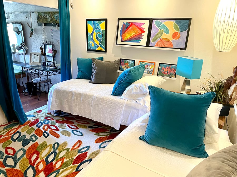 This bedroom has two parts the lounge area and the kitchenette area