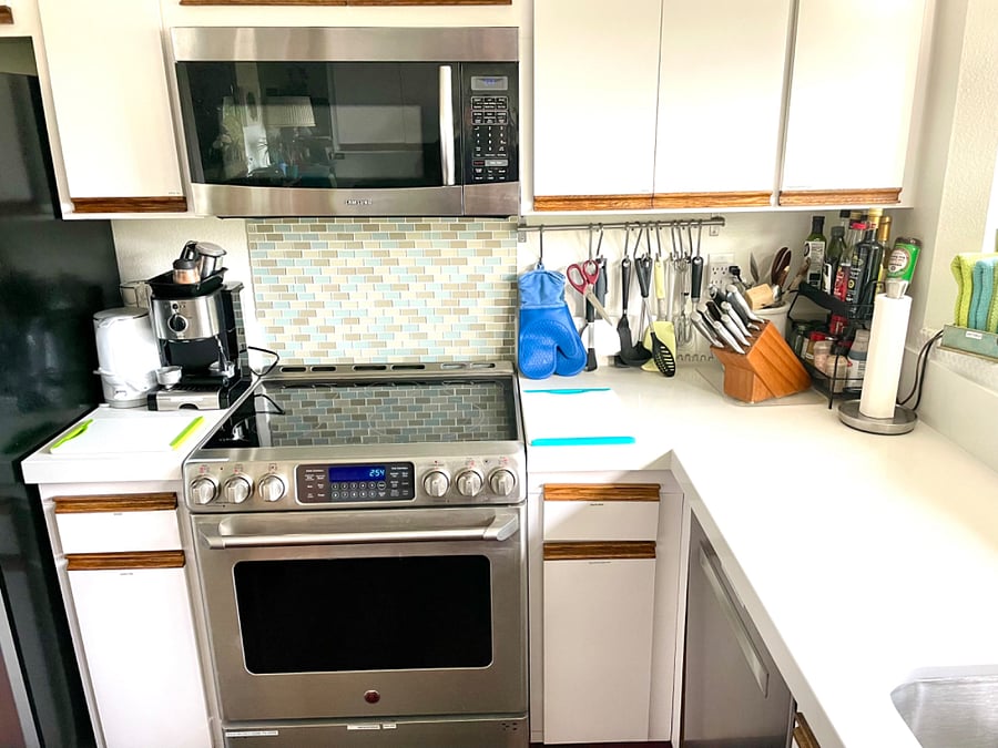 GE caf smooth surface oven and stove and over the range microwave