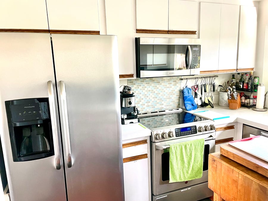 Side-by-side refrigerator and freezer with filtered water and ice