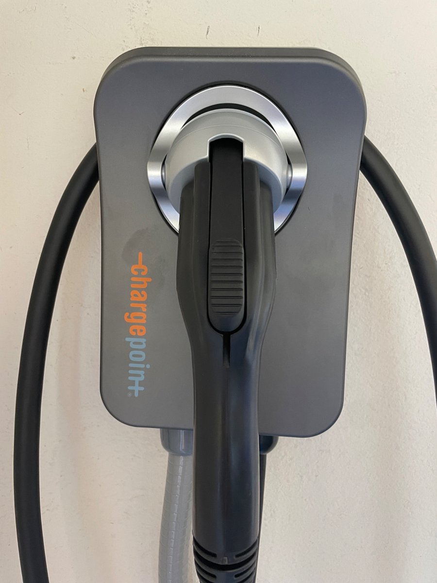 ChargePoint level two EV charger can reach cars in driveway or garage