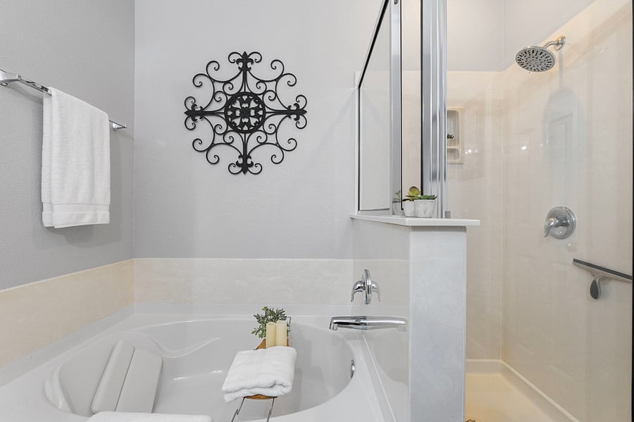 Master bathroom with garden tub and walk-in shower!