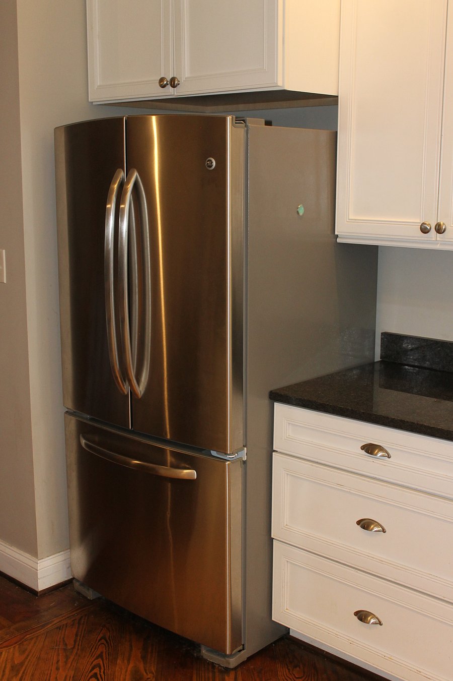 Large stainless steel refrigerator.