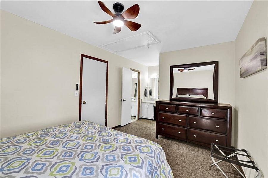 Master bedroom has separate entrance to the hall bath.