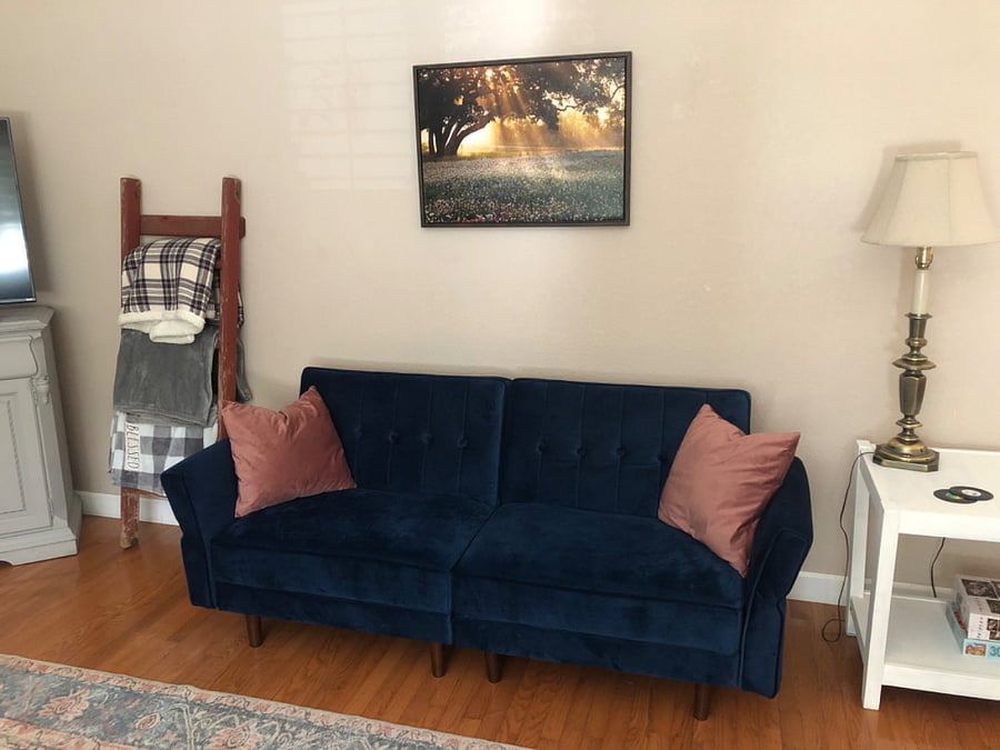 Cozy seating areas and blankets in living room