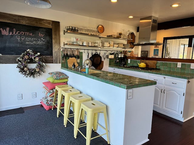Cute farm style, very functional kitchen with view of vineyard and the Sonoma Valley. Views everywhere. 