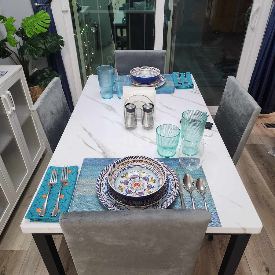 Dishware for up to 8 people.