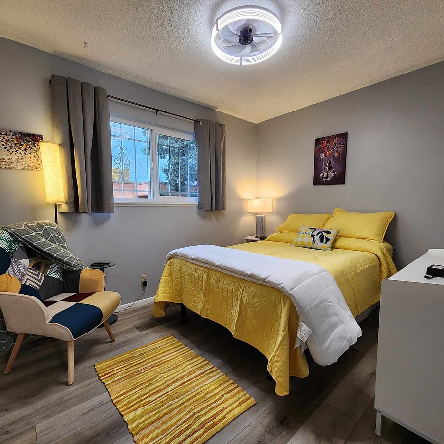 Second bedroom with full size full electric adjustable bed with massage, new hotel mattress, comforters, quality bedding and Amazon TV wall mounted (not seen)