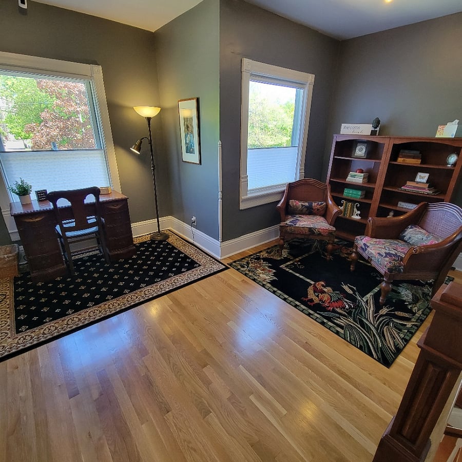 Seating area on the second floor landing.