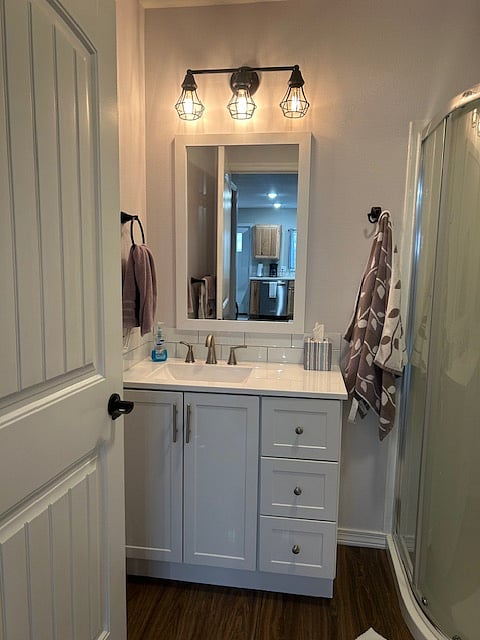 Roomy bathroom with walk-in shower