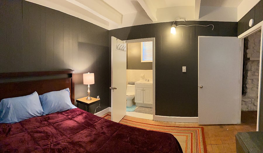 View from bedroom to bathroom
