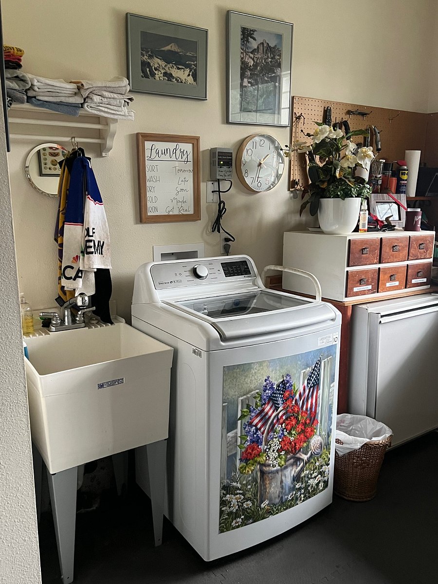 Washer located in garage below the apartment.