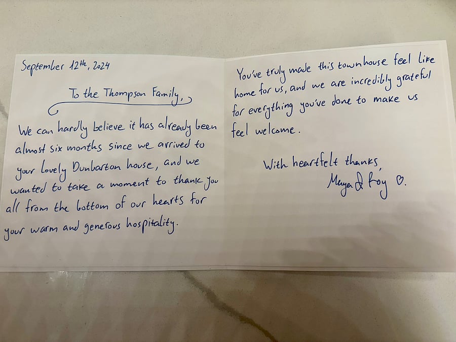 A very kind card from our current guests