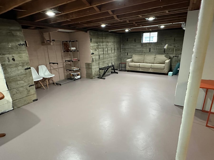The full basement is a great space for working out or lounging.