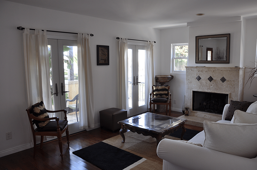 Shared living room with fireplace