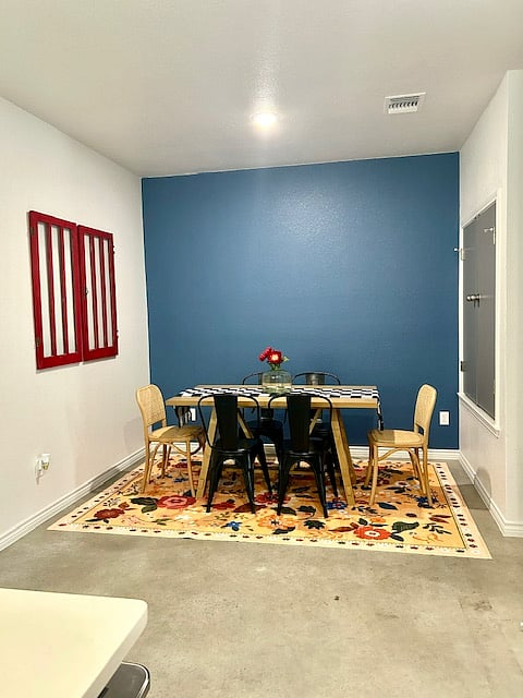 Dedicated dining space easily seats 6.