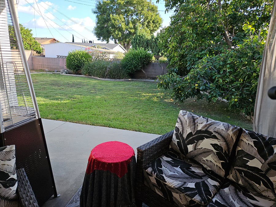 Covered Patio facing backyard