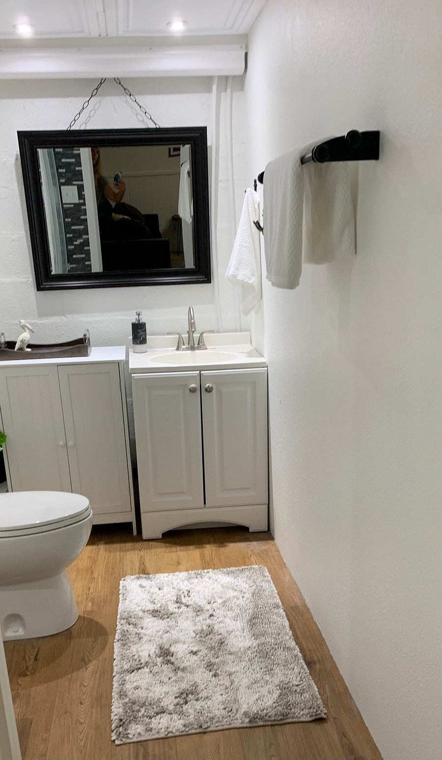 Comforts of home include lush towels, soaps, toiletries, and hair dryer