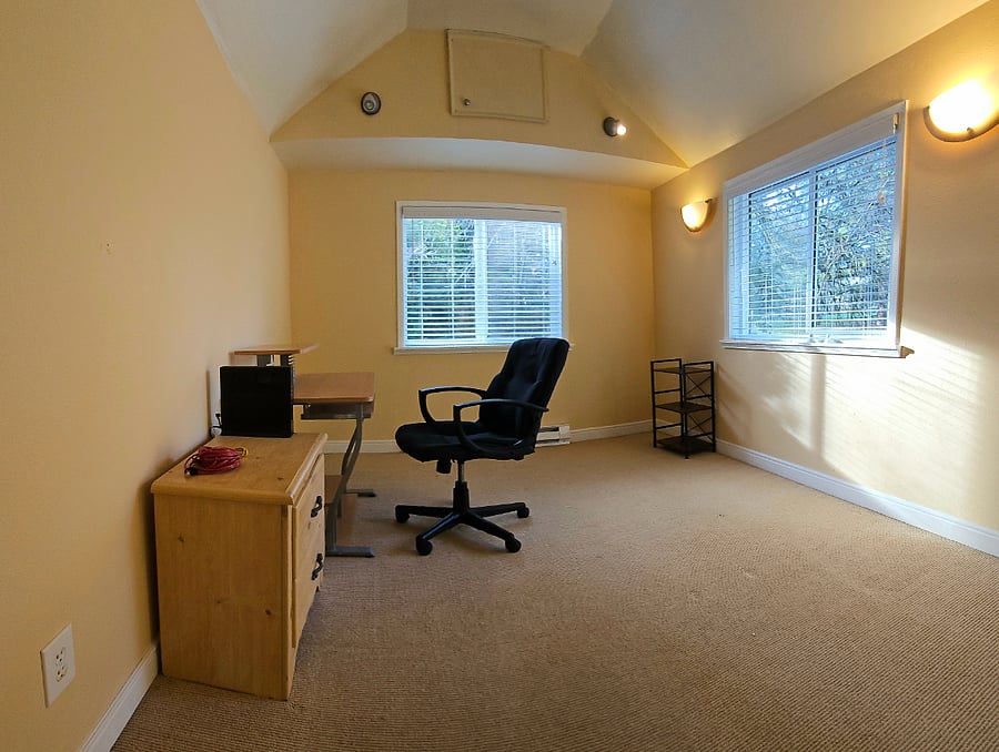 Home office with fast internet, storage closet, larger work table on order.