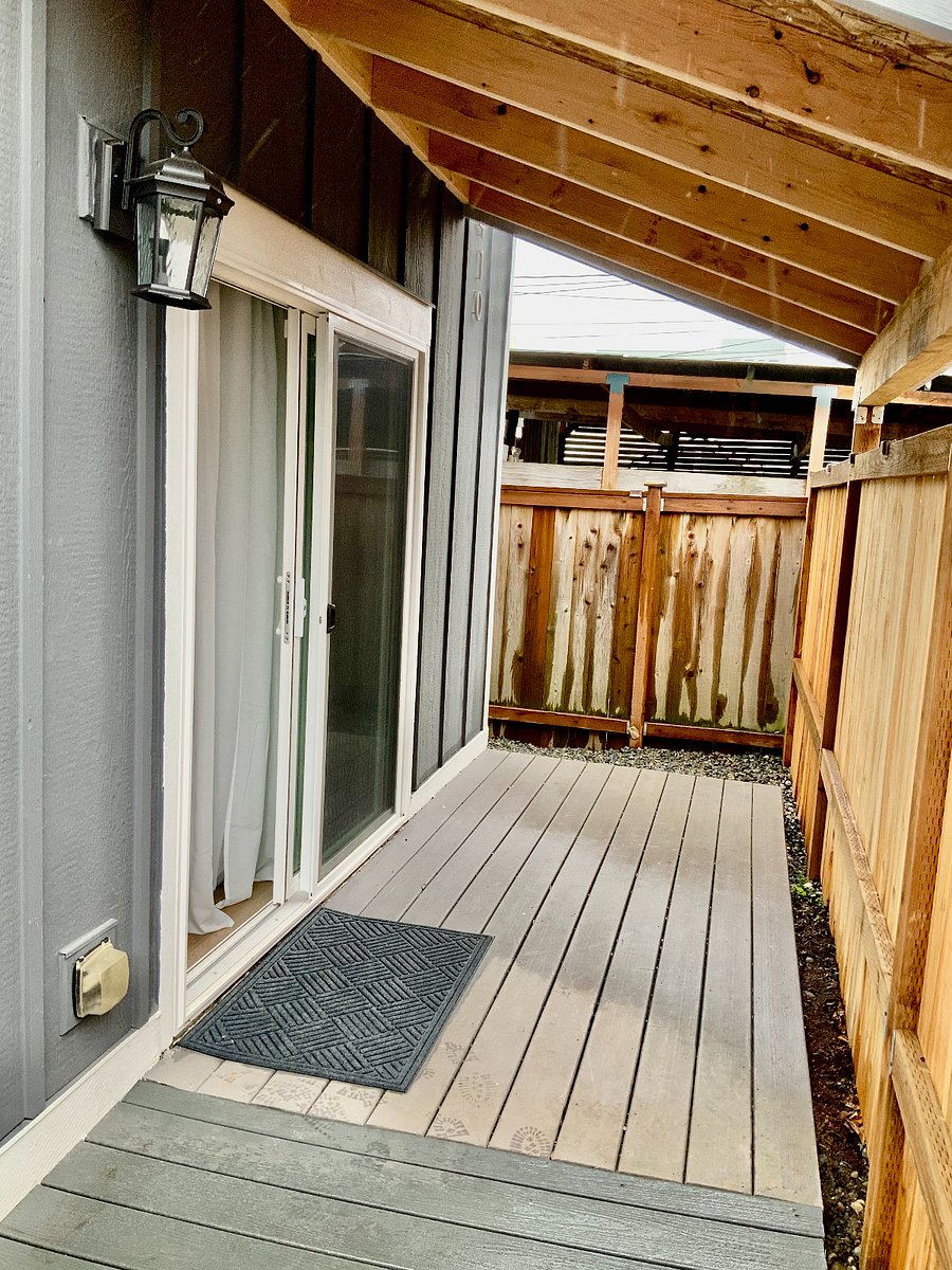 Private covered patio outside front door