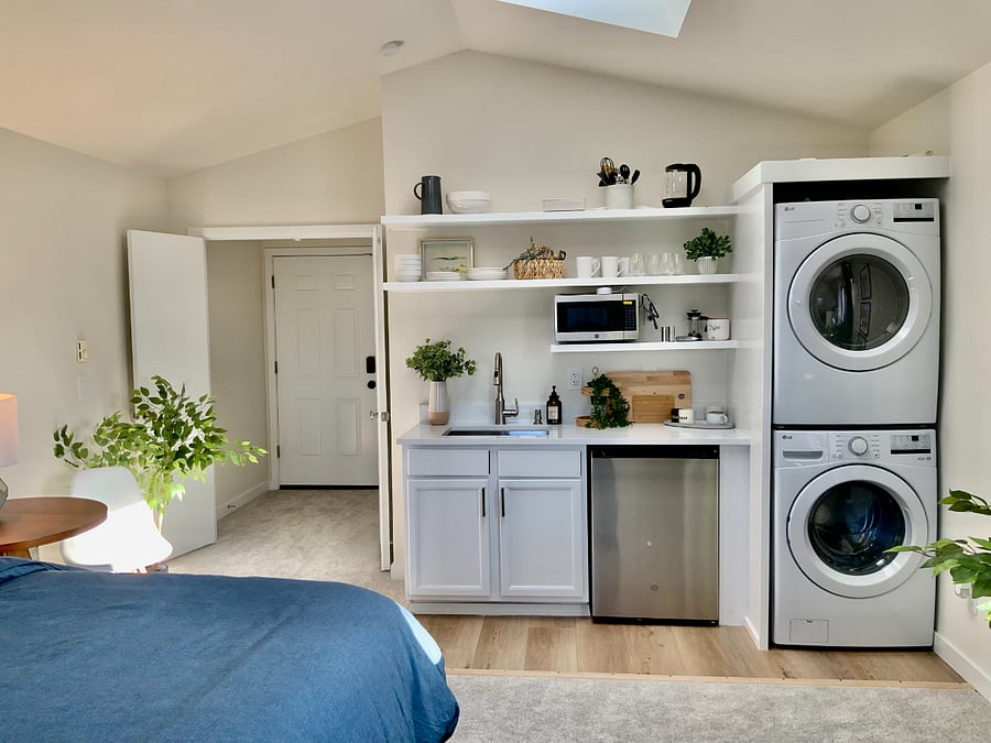 New kitchenette and full size washer and dryer (induction stove top not pictured)