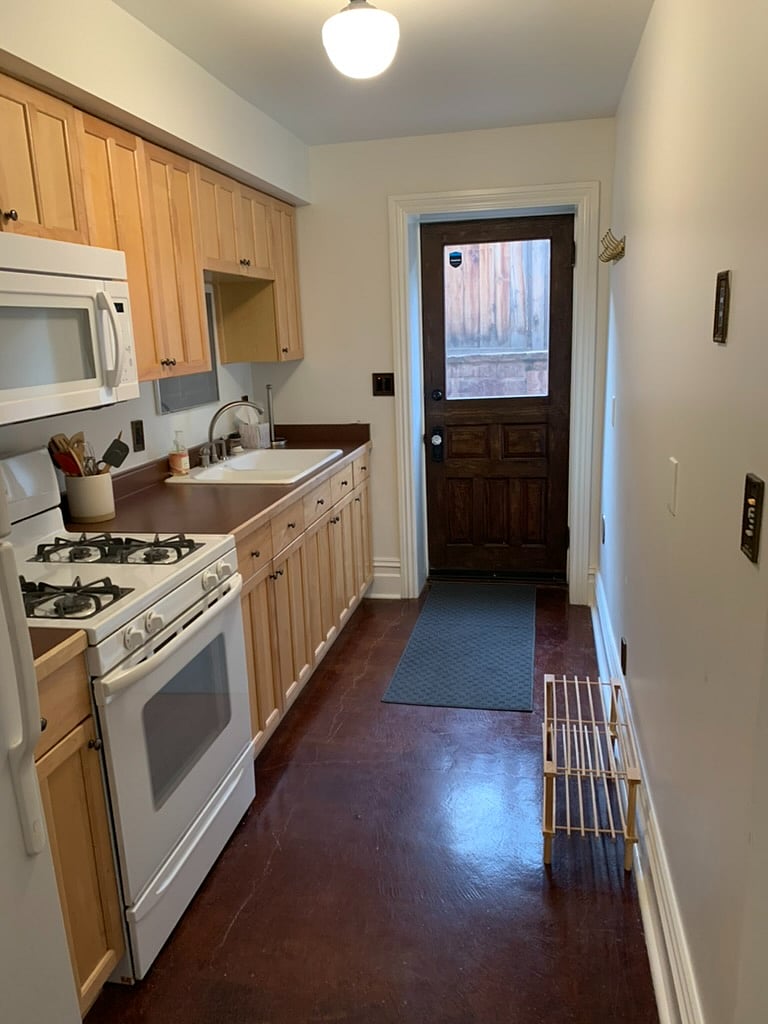 Private entrance to small outdoor sitting area. Full kitchen with radiant heated floors.