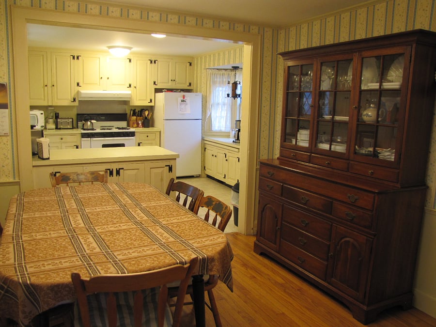 Hitchcock dining room table, (seats 6), and sideboard