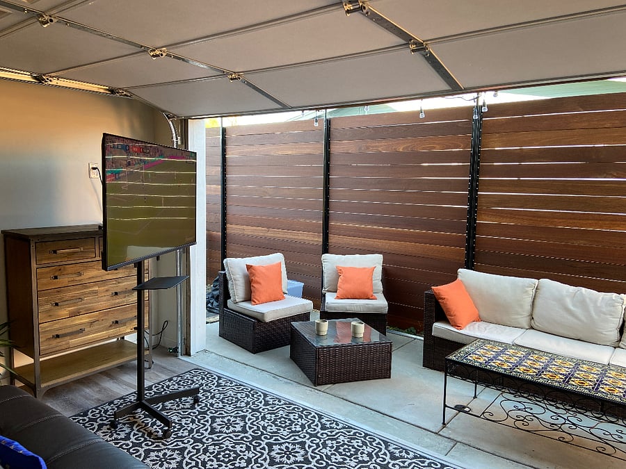 Private Patio with Mobile TV Cart