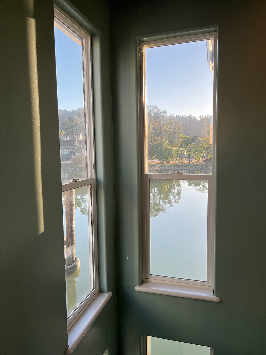 Windows leading down the staircase