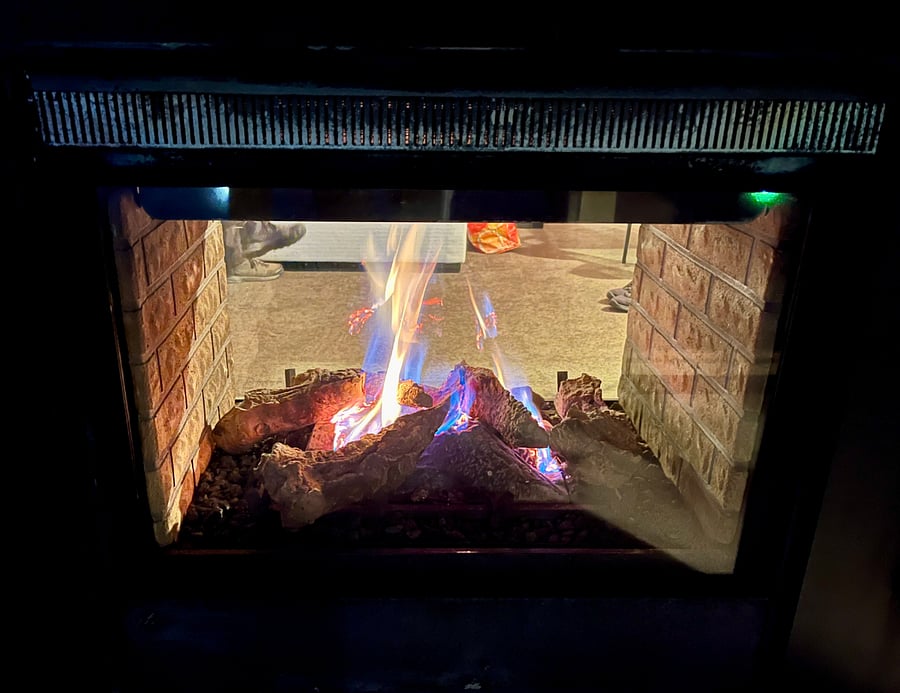 Exterior view of the see-thru fireplace. Keep warm inside and outside