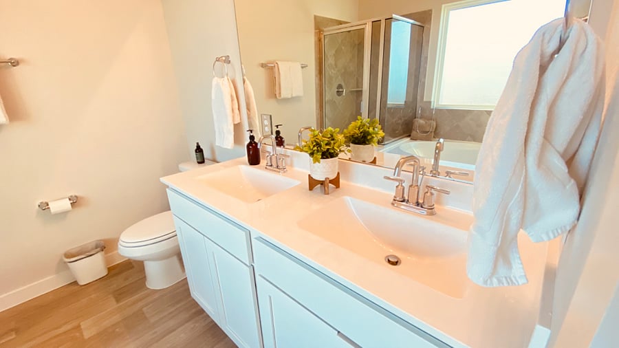 Enjoy the ample room getting ready in the am with the double vanity with space for two.