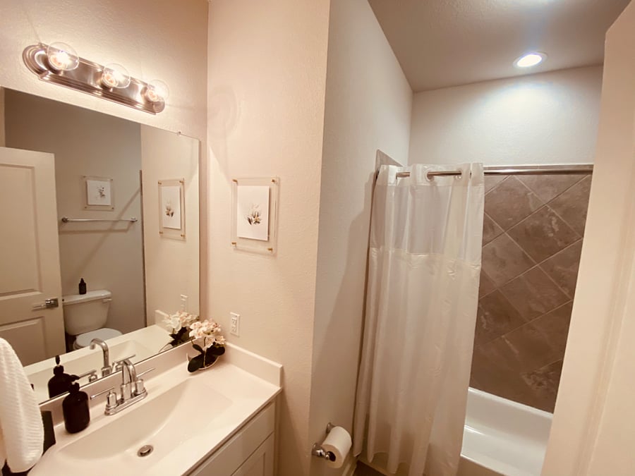 Prepare bathtime for the littles in the guest bathroom with tub/shower combination.