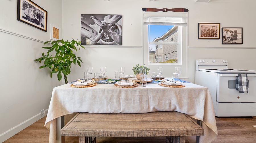 Another View of the Dining Table Setup, Aviation Themed, Big Window