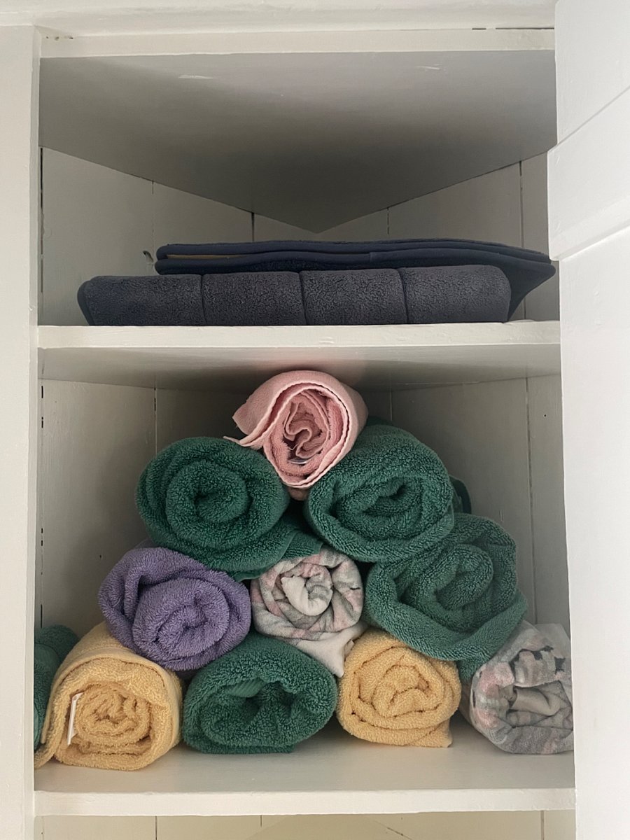 Towels and bath mats for shared use