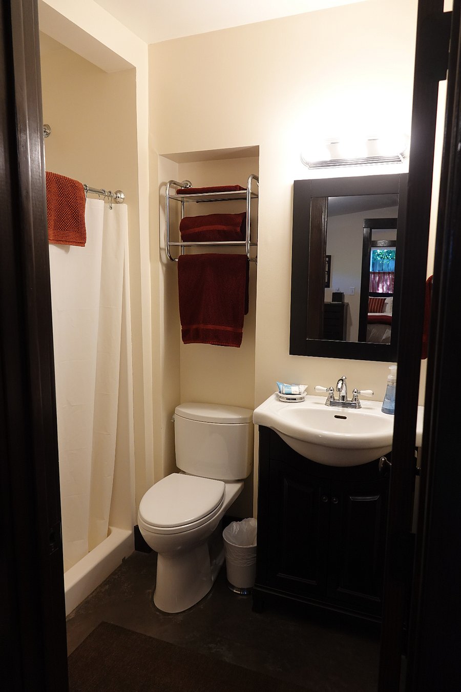 Bathroom with double shower head.