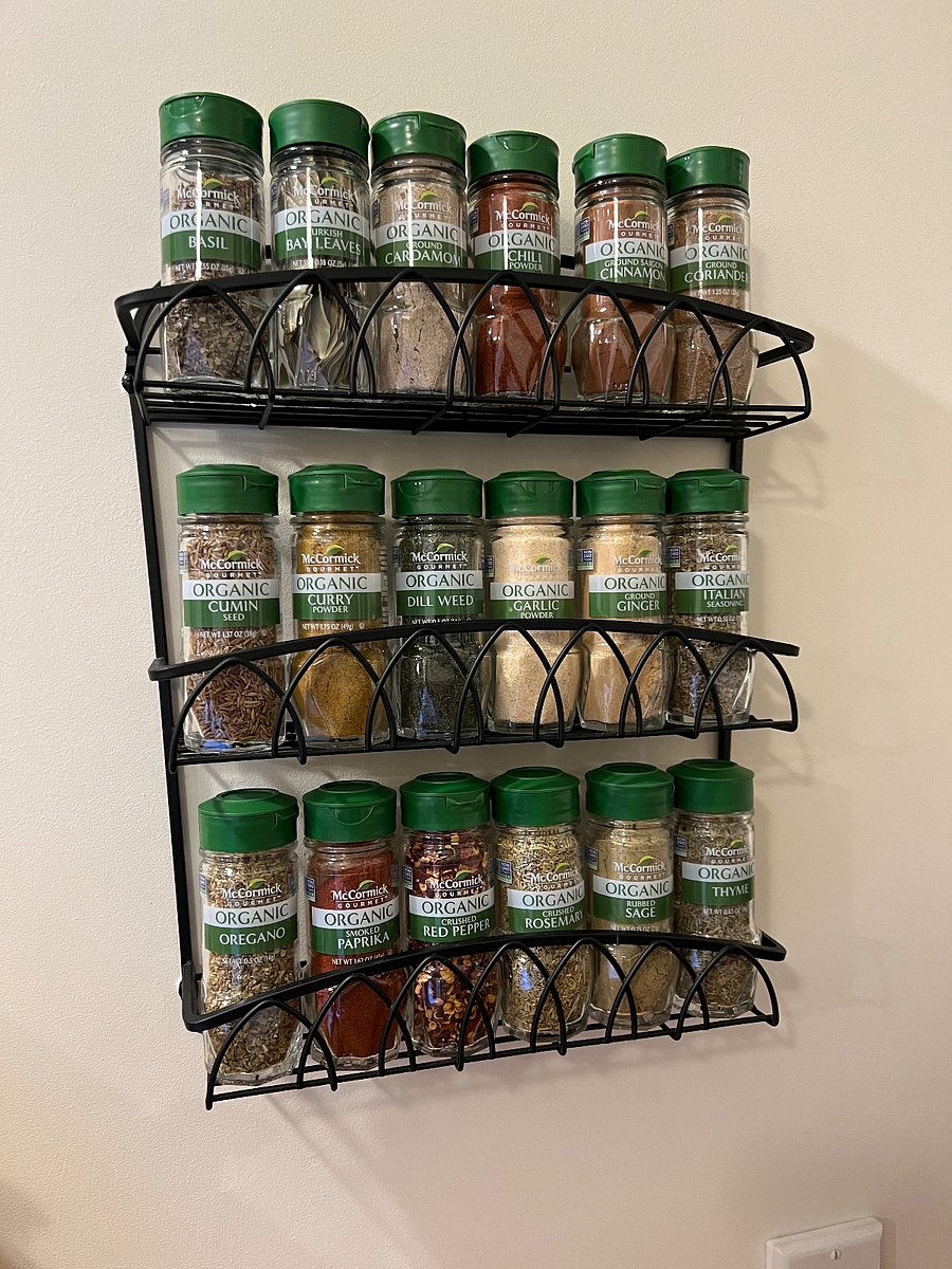Well stocked spice rack.