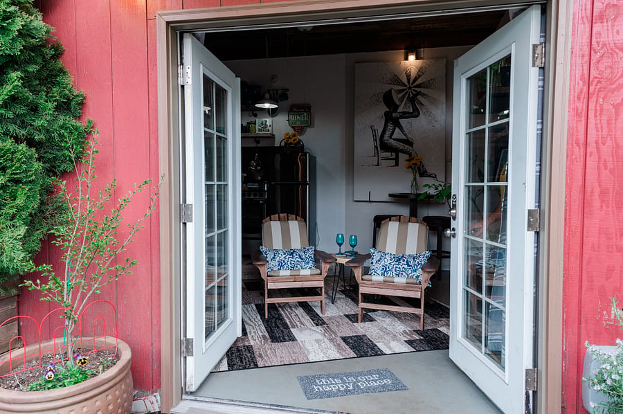 Open the French doors to bring the outside in.